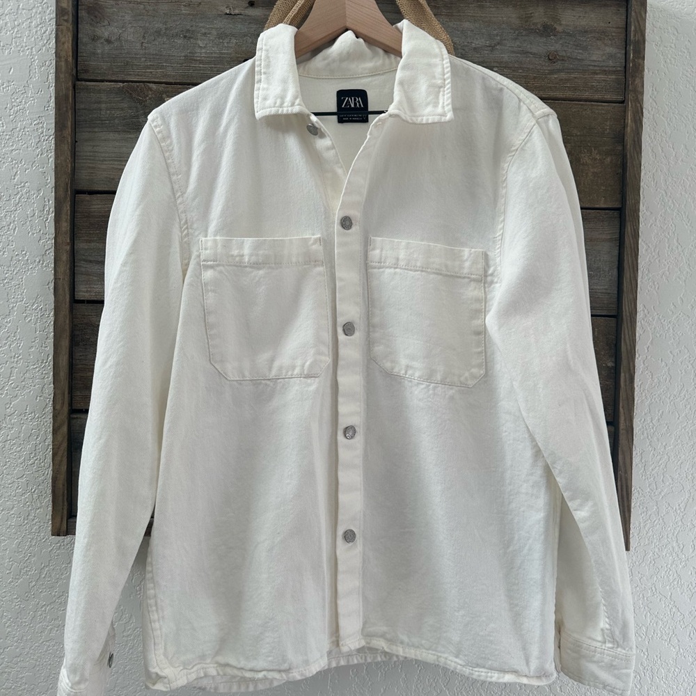 Zara White Cream 100% cotton denim‎ button down Shirt men’s M